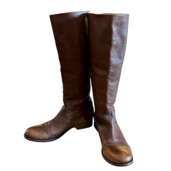 Frye Melissa Button Back  Zipper Brown Leather Riding Boots, size 6 - Picture 2 of 14